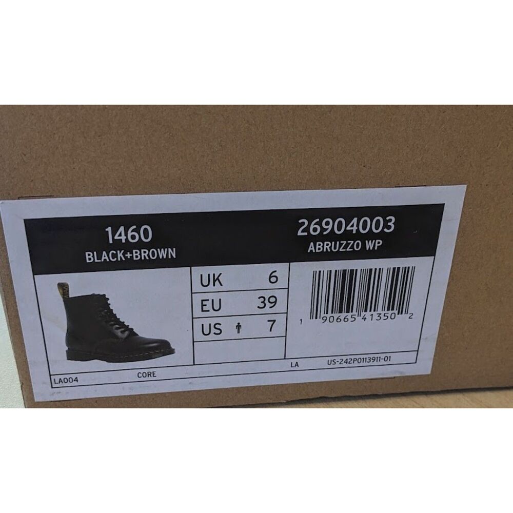 Dr. Martens 1460 Black + Brown Abruzzo WP Leather Lace Up Combat Boots UK 6 NIB - Picture 12 of 14